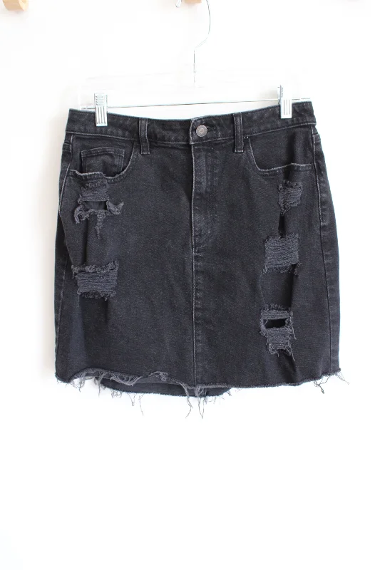 Hollister Ultra High Rise Black Denim Distressed Skirt | 11 linen skirt light