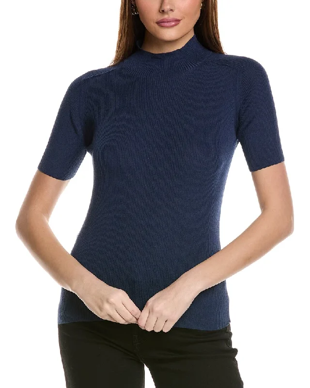 Lafayette 148 New York Stand Collar Silk-Blend Sweater Fitted Slim Tailored