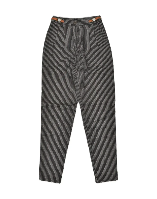 LES COPAINS Womens Tapered Casual Trousers W26 L32 Grey Striped Cotton Trousers Harem Relaxed Fit LES COPAINS Womens Tapered Casual Trousers W26 L32 Grey Striped Cotton Trousers Harem Relaxed Fit