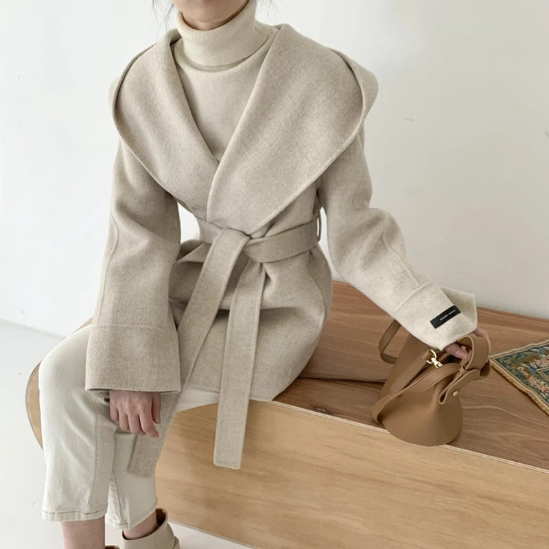 Advbridge Elegant Wool Blends Coats Women Korean Black Hooded Woolen Jackets Ladies Fashion Bandage Overcoat Winter Commute Outerwears New Wool Fabric Cashmere Fabric Tweed Fabric Advbridge Elegant Wool Blends Coats Women Korean Black Hooded Woolen Jackets Ladies Fashion Bandage Overcoat Winter Commute Outerwears New Wool Fabric Cashmere Fabric Tweed Fabric