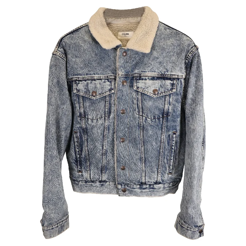 Celine Oversized Shearling-Lined Bleached Denim Jacket in Light Blue Cotton Faux Fur Fabric Real Fur Fabric Shearling Fabric Celine Oversized Shearling-Lined Bleached Denim Jacket in Light Blue Cotton Faux Fur Fabric Real Fur Fabric Shearling Fabric