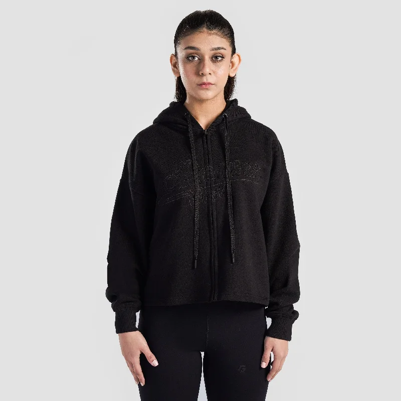 Crest Full Zippper Hoodie (Black) Hoodie with Set-In Sleeves Structured Classic