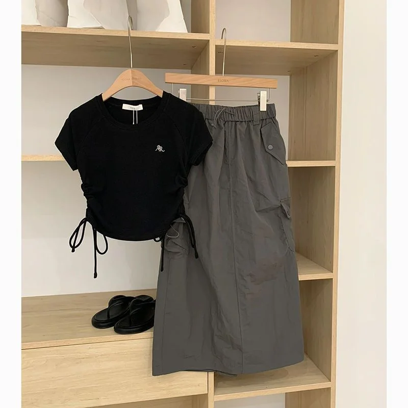 Summer Clothes Matching a Set of Tea Series Wear Western Style Youthful-Looking Fashion Suit Hot Girls Coat Skirt Korean Drama Two-Piece Set flowy skirt hem