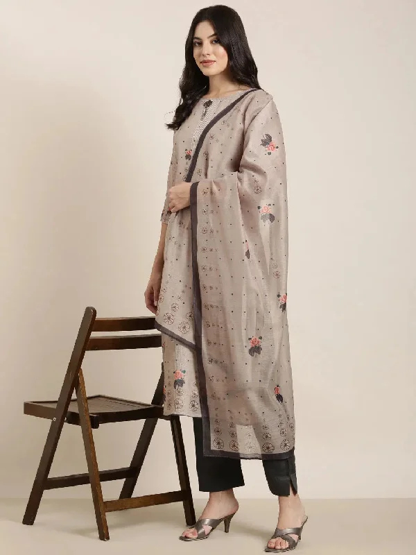 Women Straight Olive Floral Kurta and Trousers Set Comes With Dupatta-SKC-052345-Olive Trousers trendy modern Women Straight Olive Floral Kurta and Trousers Set Comes With Dupatta-SKC-052345-Olive Trousers trendy modern