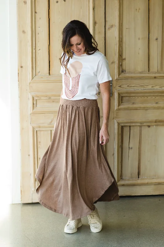 Brown Hi-Lo Flowy Midi Skirt - FINAL SALE midi skirt versatile