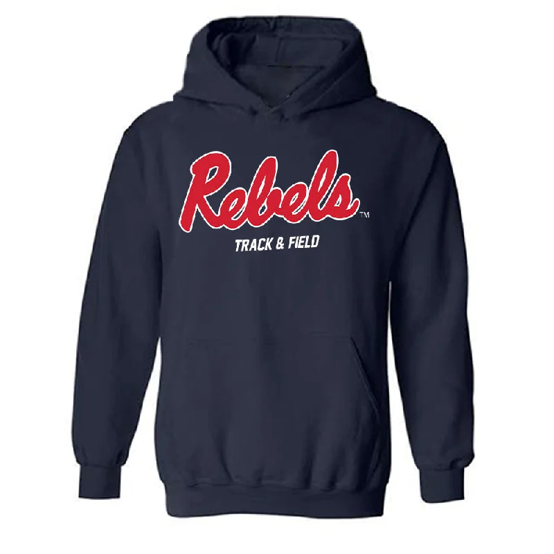 Ole Miss - NCAA Women's Track & Field : Akaomachukwu Odeluga - Replica Shersey Hooded Sweatshirt Hoodie with Velcro Closure Adjustable Secure