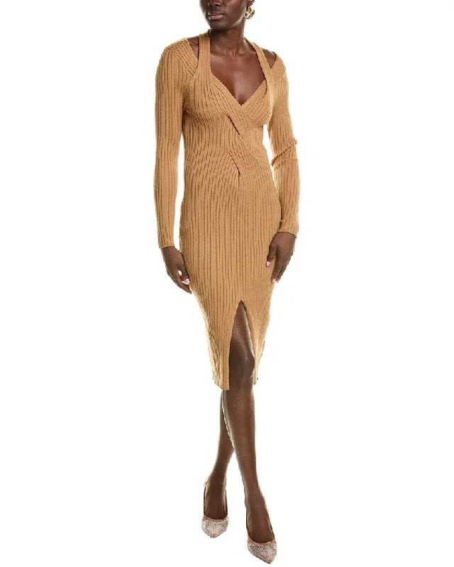 Beulah Twisted Wool & Cashmere-Blend Sweaterdress Glossy Satin Silk