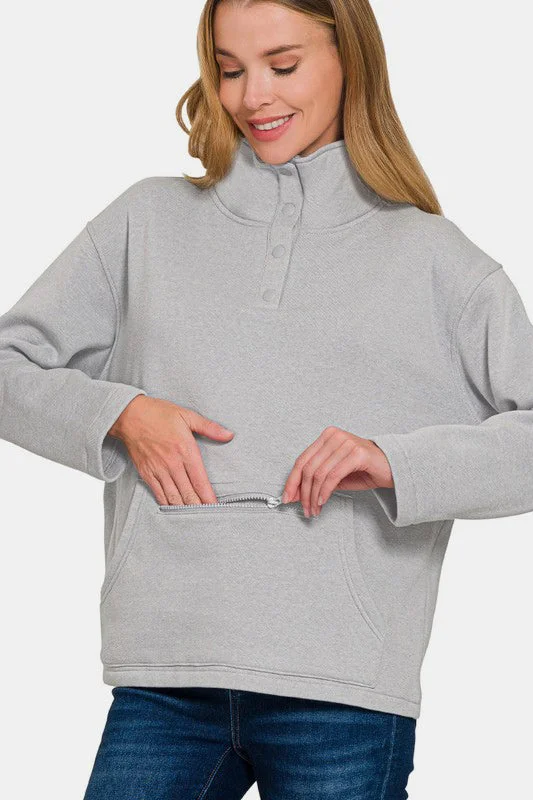 Hazel Blues® | Zenana Turtleneck Half Snap Fleece Sweatshirt Hoodie with Ribbed Cuffs Snug Fit Comfort Hazel Blues® | Zenana Turtleneck Half Snap Fleece Sweatshirt Hoodie with Ribbed Cuffs Snug Fit Comfort