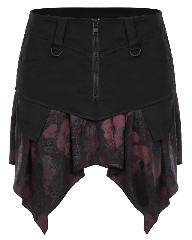 Punk Rave Baccara Rose Womens Gothic Mini Skirt - Black & Red wrap skirt elegant