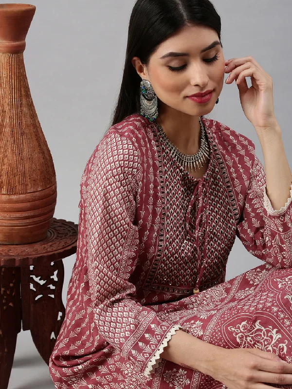 Women Anarkali Pink Printed Kurta and Trousers-BC1316-Pink Trousers chic fashionable Women Anarkali Pink Printed Kurta and Trousers-BC1316-Pink Trousers chic fashionable