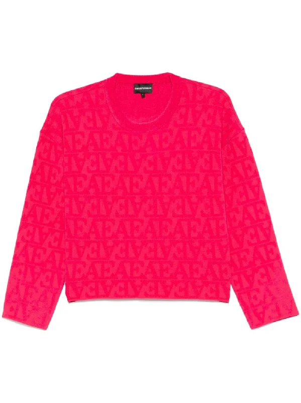 Emporio Armani Women's Sweaters Red Denim Fabric Leather Fabric Suede Fabric