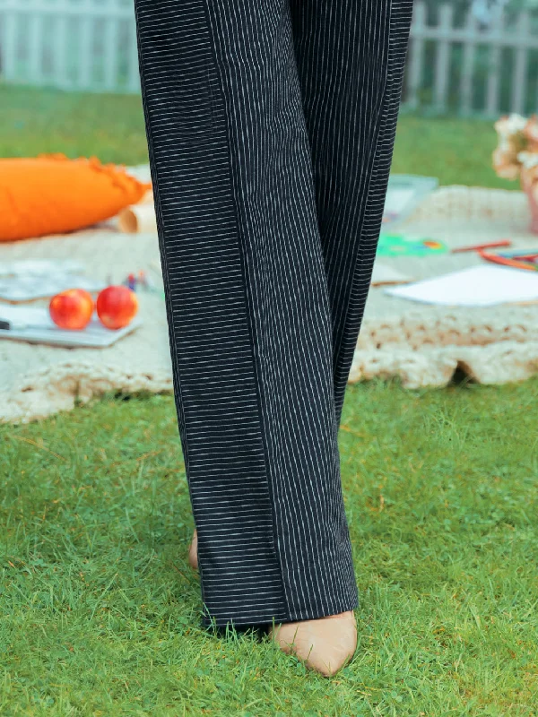 Black Yarn Dyed Trousers - AWP-T-594 Trousers High Rise Slim Fit