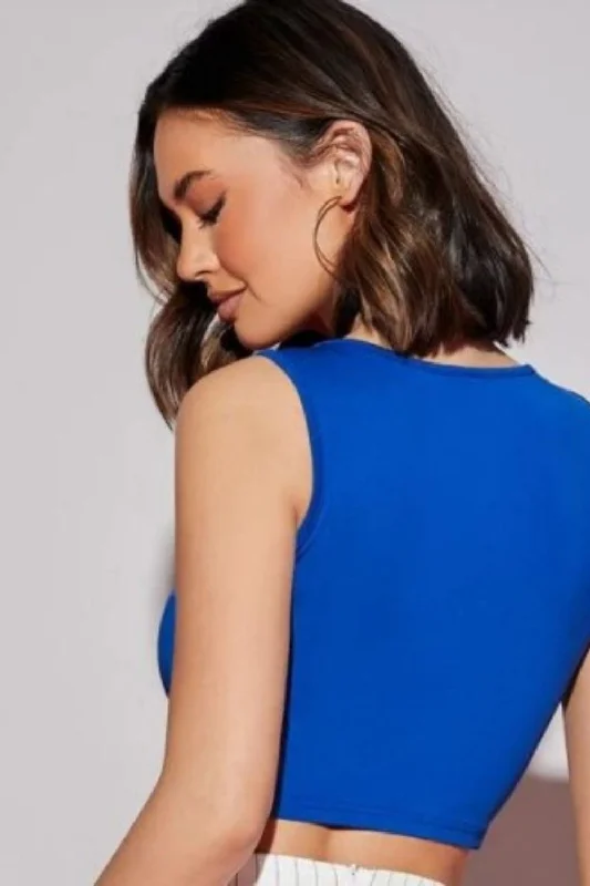 Loosing It Blue Crop Top Lace Blend Ribbed Blend Corduroy Blend