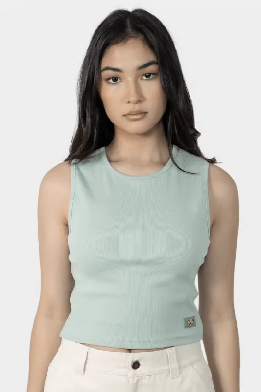 DICKIES ESSENTIAL RIB CROP MUSCLE TANK - JADE strapless tank top