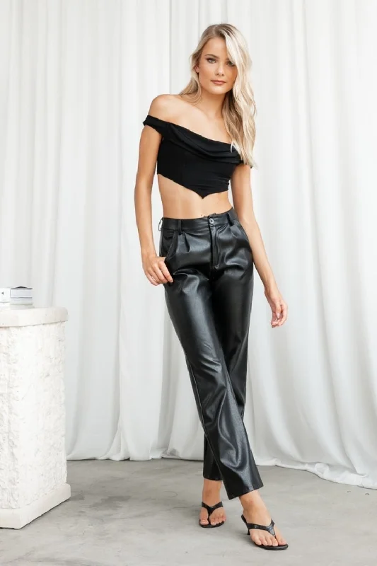 Black Off Shoulder Detailed Crop Top Print Jacquard Patchwork