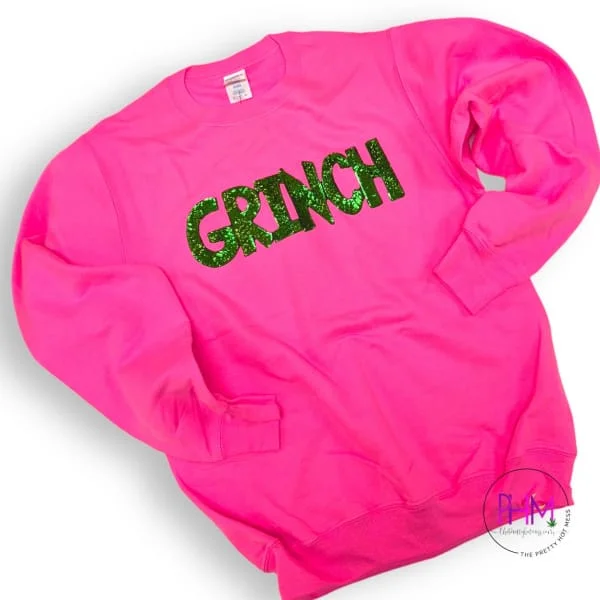 Grinchy Glam Crewneck Sweatshirt Hoodie with Neon Bright Vibrant