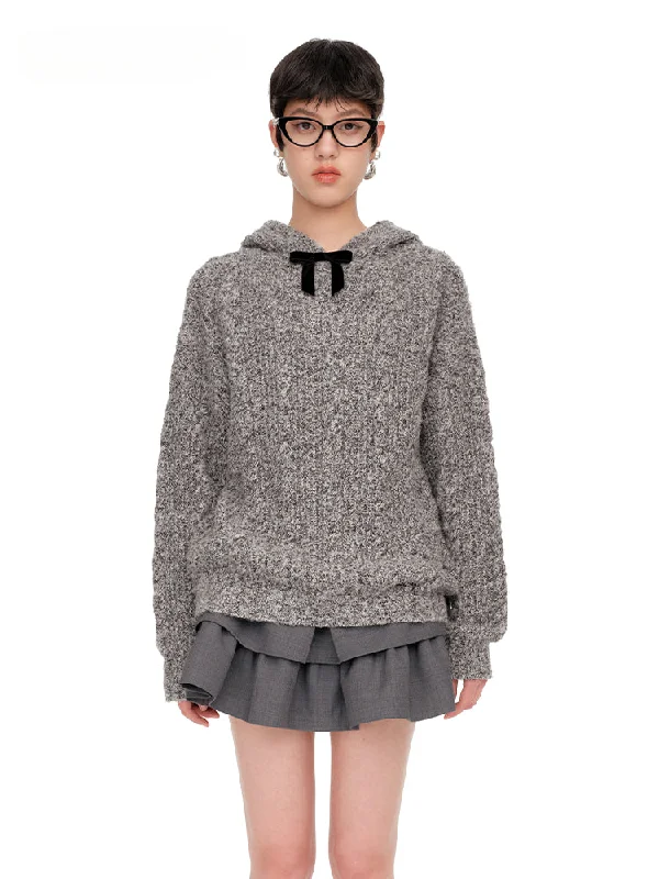 Bow-Tie Hooded Knit Hoodies Oversized Hoodie Comfort Casual
