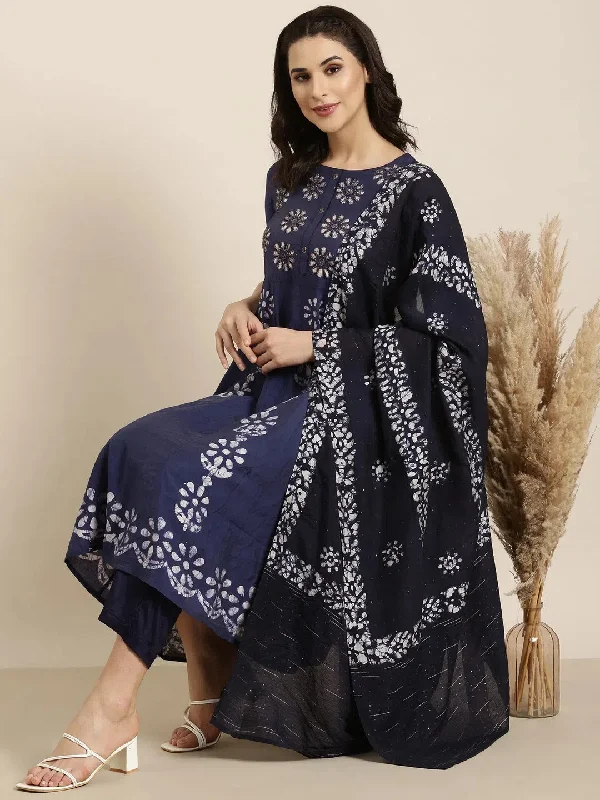 Women Anarkali Navy Blue Ethnic Motifs Kurta and Trousers Set Comes With Dupatta-GW-3378-Navyblue Trousers Exclusive Limited Women Anarkali Navy Blue Ethnic Motifs Kurta and Trousers Set Comes With Dupatta-GW-3378-Navyblue Trousers Exclusive Limited