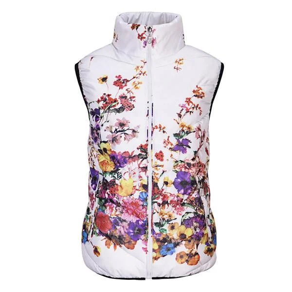 Vest Women Cotton Down O-Neck Printed Flowers Women Jacket Vest Coat Plus size 5XL Female Casual Outwear Front Pockets Side Pockets Patch Pockets