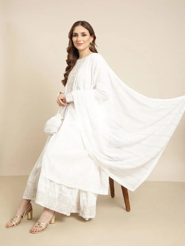 Women Anarkali Off White Floral Kurta and Trousers Set Comes With Dupatta and Potli Bag-GW-4048-Offwhite Trousers Favorite Customer Women Anarkali Off White Floral Kurta and Trousers Set Comes With Dupatta and Potli Bag-GW-4048-Offwhite Trousers Favorite Customer