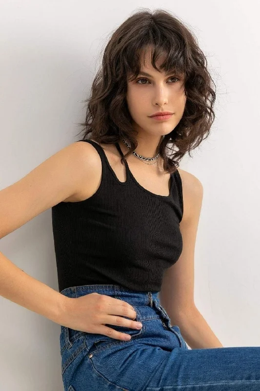 Cut Detail At Shoulder Crop Top Chenille Fabric Brocade Fabric Lace Fabric