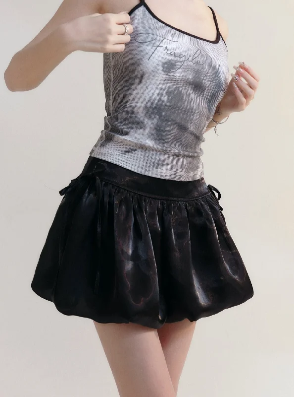 Scalloped Edge Mini Skirt with Side Ties - White and Black Options silk skirt sleek