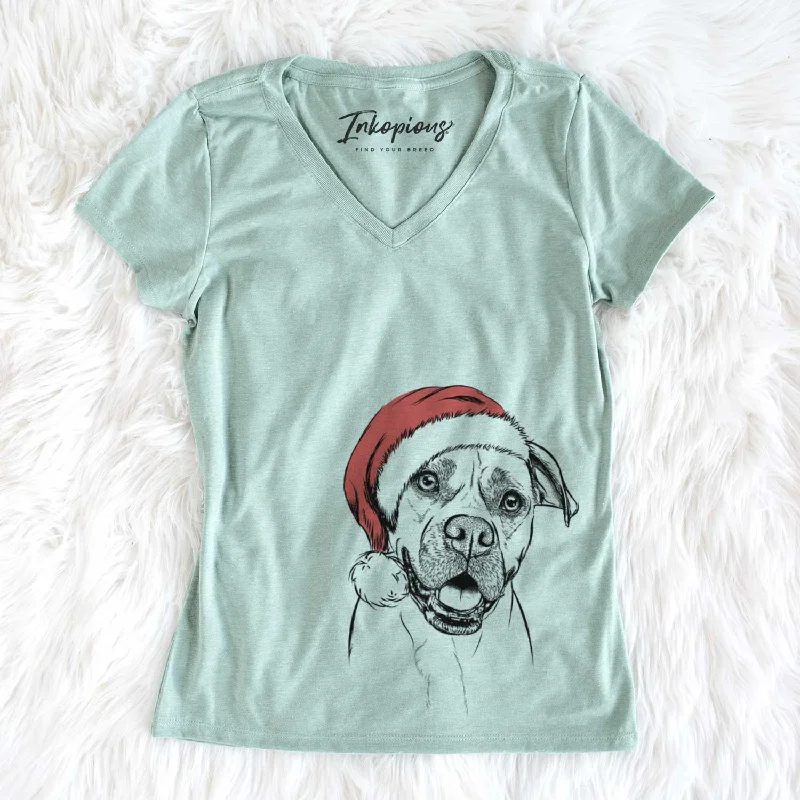 Santa Frankie Tankie the Boxer Mix - Women's V-neck Shirt neon tank top