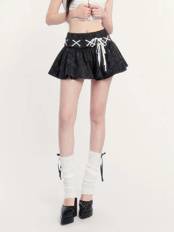 Laced Mini Pleated Skirt leather skirt bold