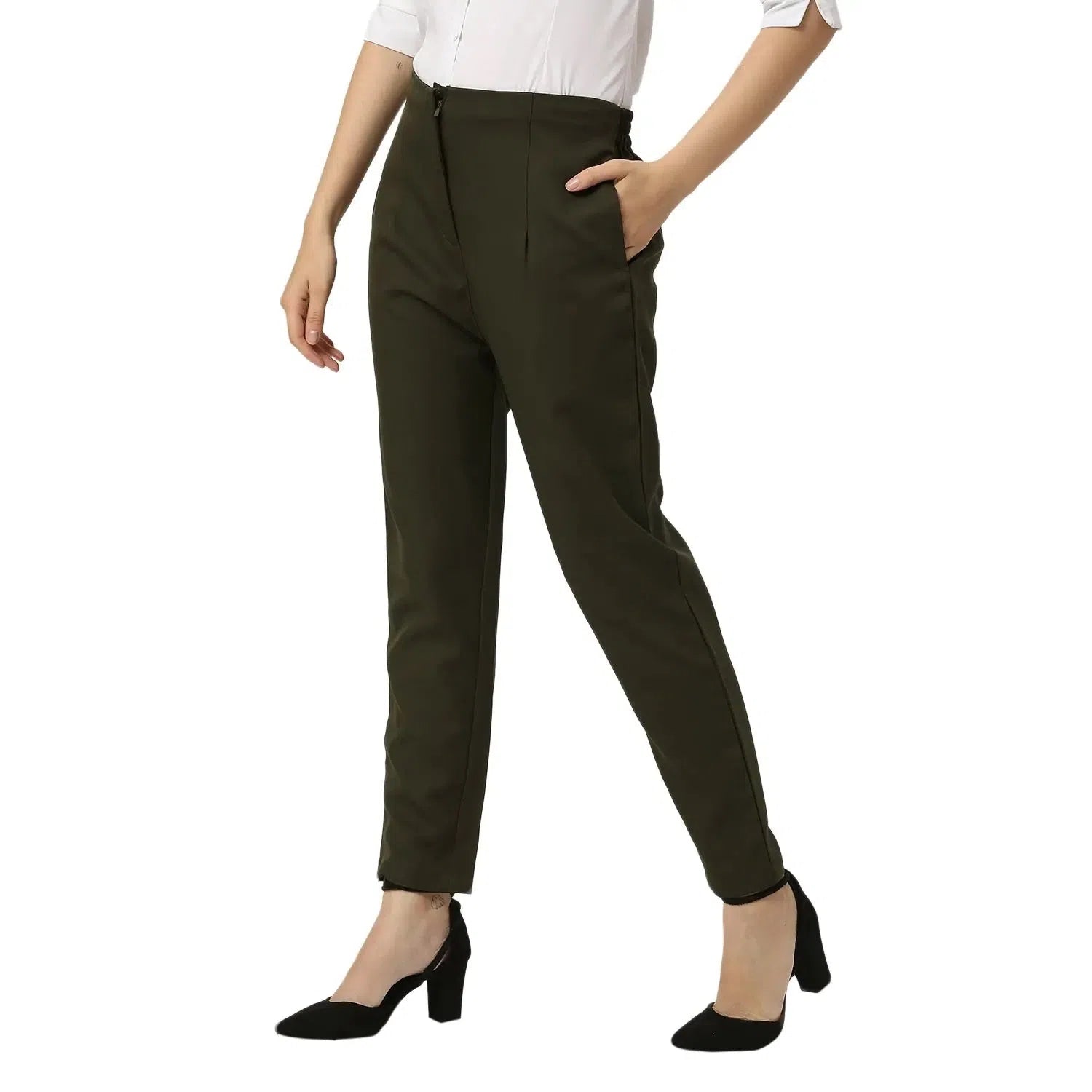 Smarty Pants Women's Cotton Lycra Ankle Length Olive Formal Trouser-SMPT-885C-S Trousers Mesh Breathable