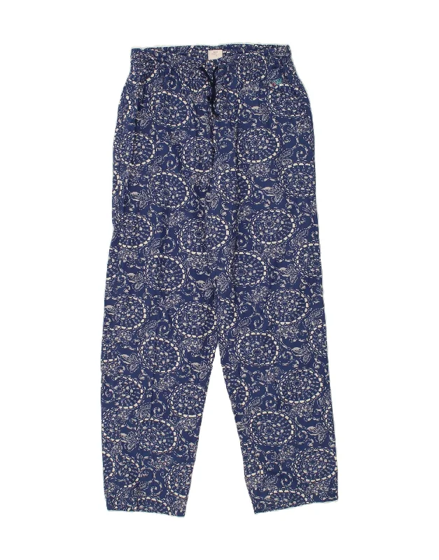 THINK PINK Womens Tapered Casual Trousers Large W34 L34 Blue Floral Cotton Trousers Pleated Formal