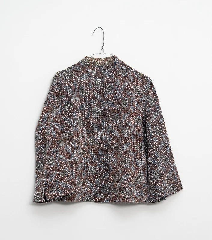 Grey Vintage Cotton Kantha Jacket Ribbed Jacket Pleated Jacket Ruffled Jacket