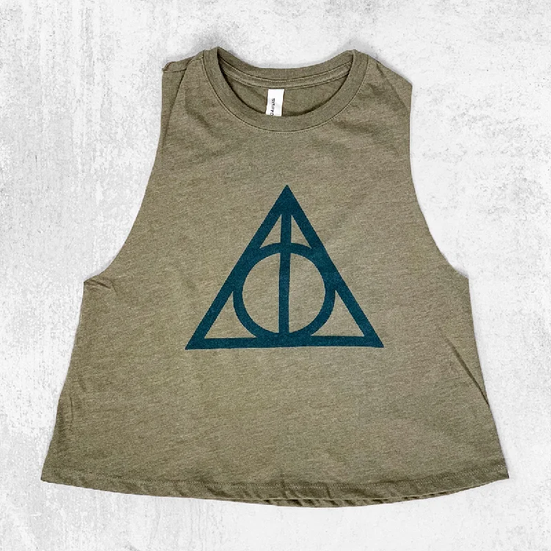 DEATHLY WIZARD SYMBOL Women's Racerback Cropped Tank lounge tank top