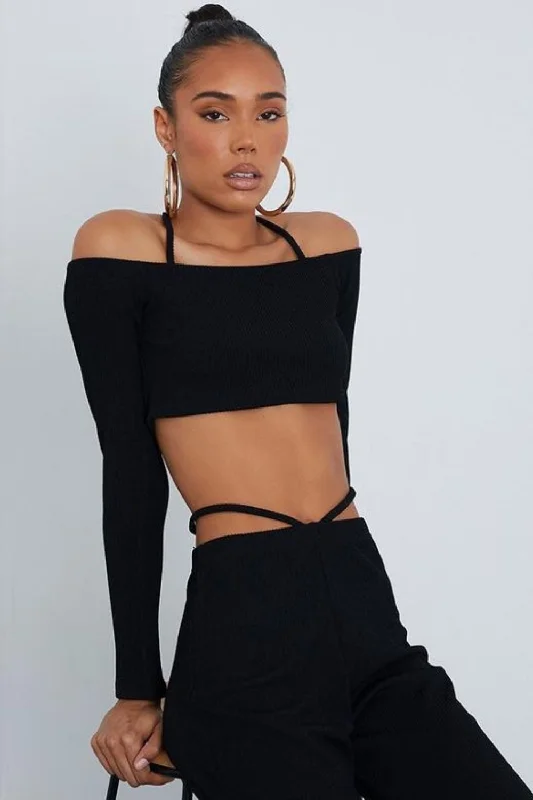Black Rib Crop Top Satin Fabric Silk Fabric Chiffon Fabric