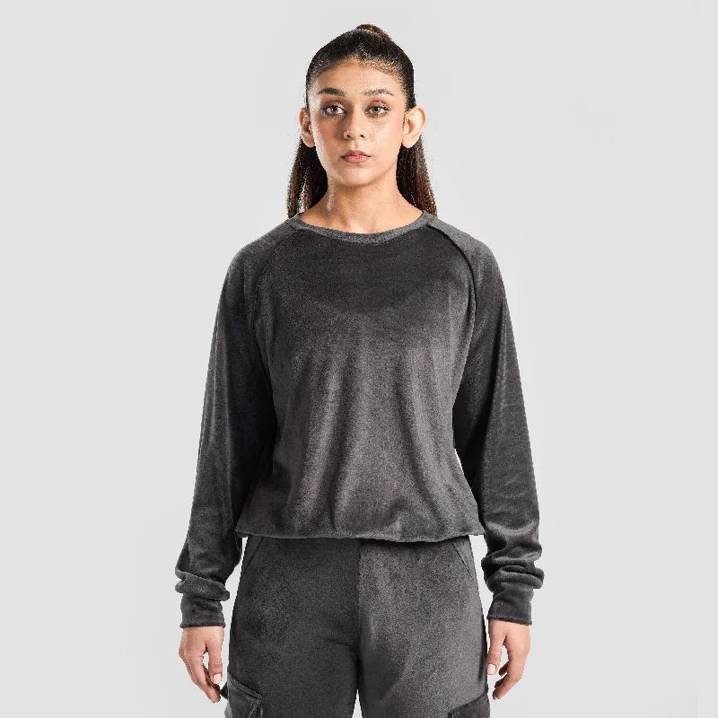 Velour SweatShirt (Grey) Hoodie with Cuffed Sleeves Snug Secure