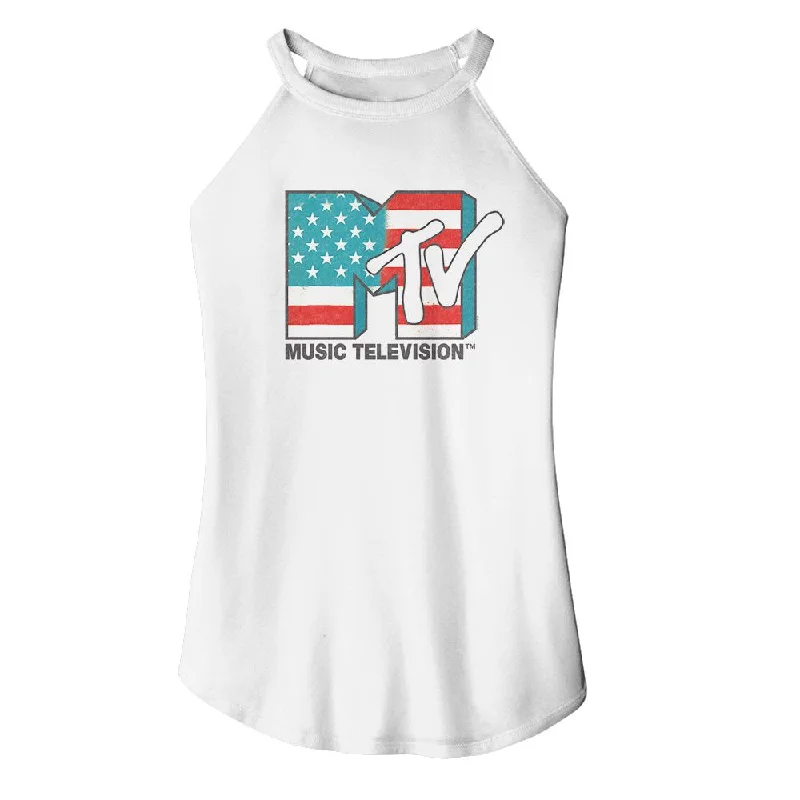 MTV Eye-Catching ROCKER Tank Top, American Flag solid color tank