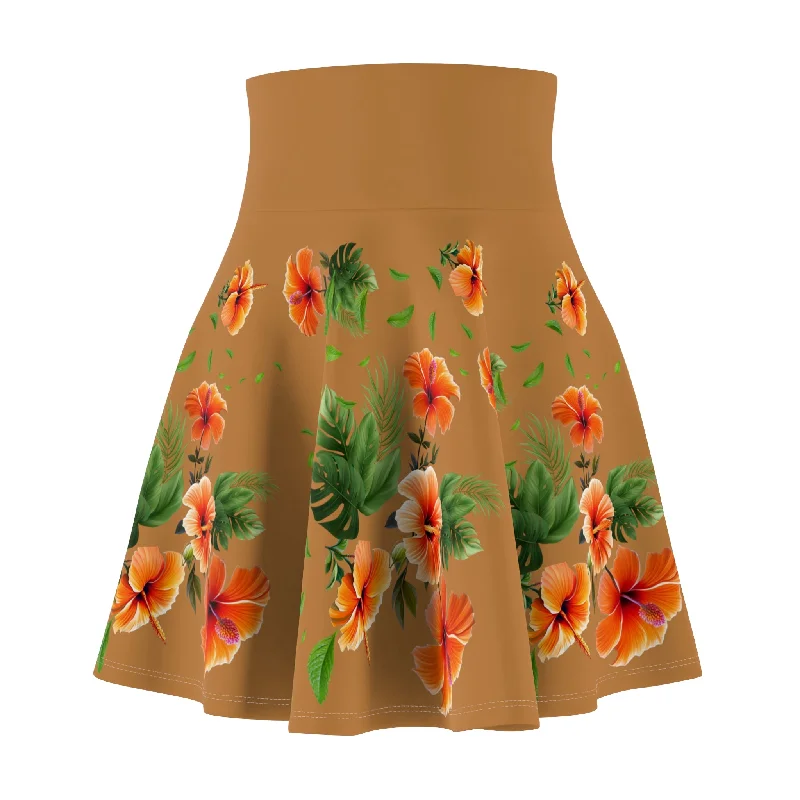 Women's Hibiscus Skater Skirt (AOP) wool skirt warm