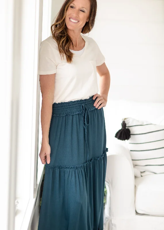 Emerald Tiered Ruffle Maxi Skirt silk skirt elegant