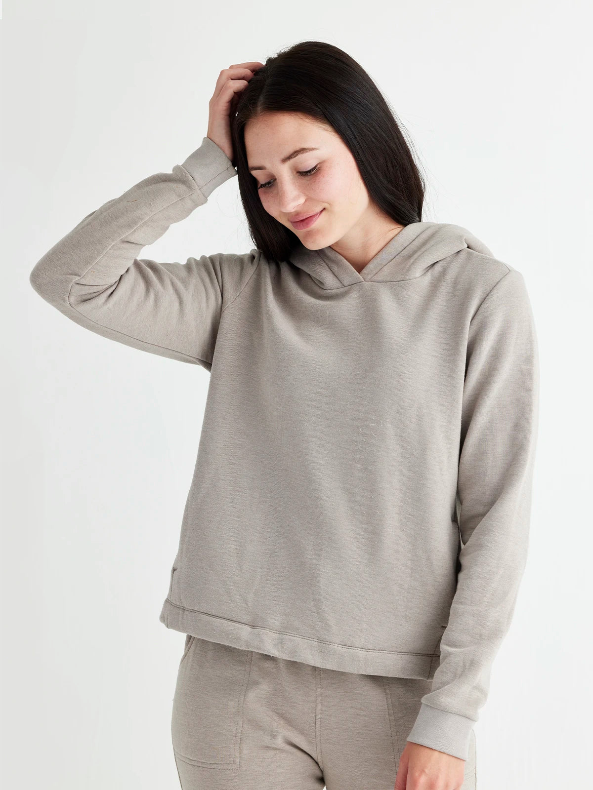 Women's Bamboo Thermal Fleece Hoodie - Heather Stone Hoodie with Hem Ribbing Snug Secure
