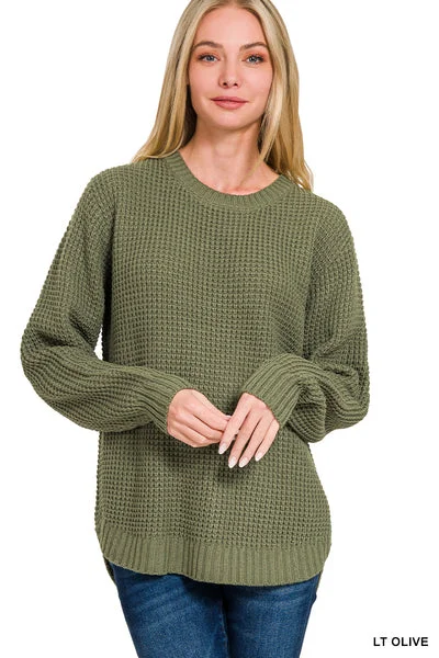 Olive Waffle Sweater Casual Formal Business