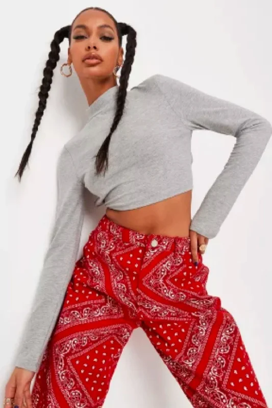 Long Sleeves Open Back Crop Top Spandex Blend Rayon Blend Denim Blend
