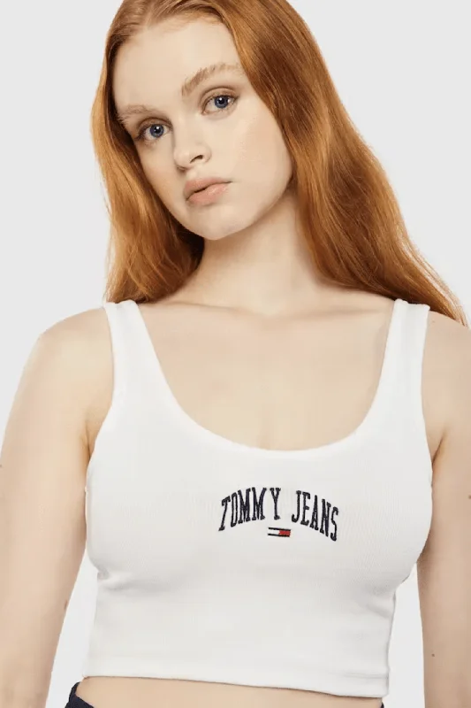 TOMMY JEANS COLLEGIATE RIB TANK TOP - WHITE high neck tank