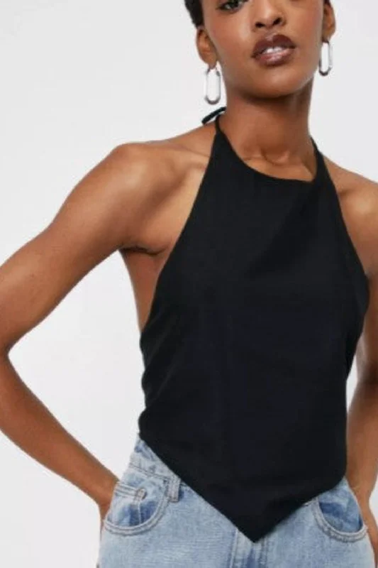 Halter Tie Open Back Crop Top Collared Crew Neck Turtle Neck