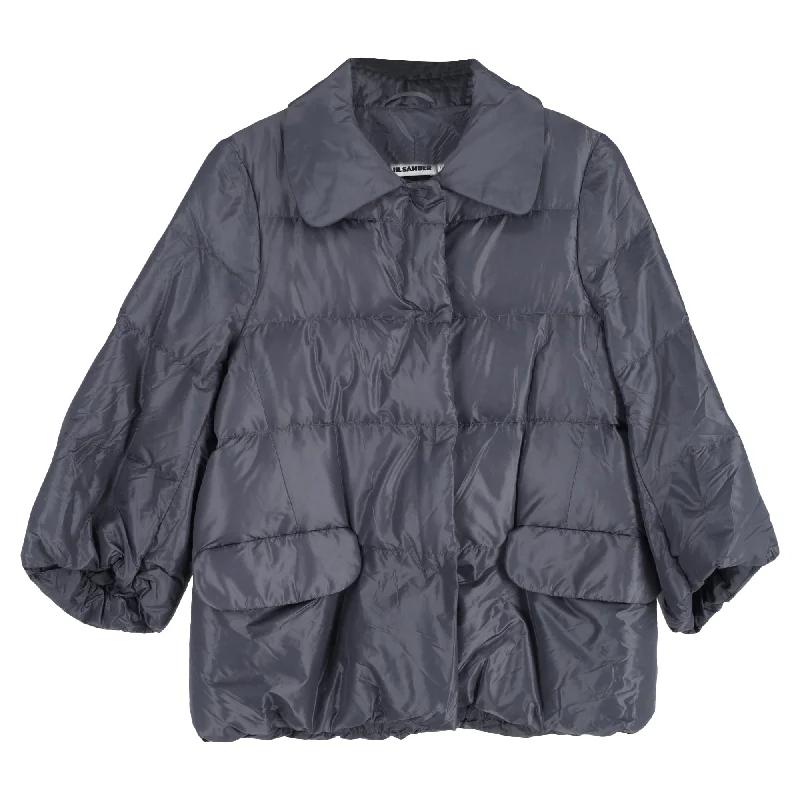 Jil Sander Quilted Jacket in Grey Nylon Front Pockets Side Pockets Patch Pockets