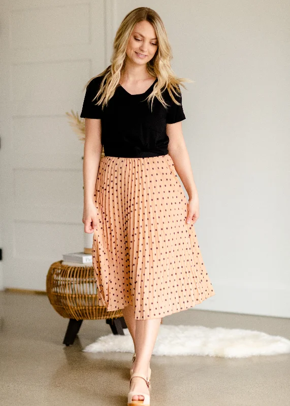 Peach Polka Dot Pleated Midi Skirt - FINAL SALE wool skirt thick