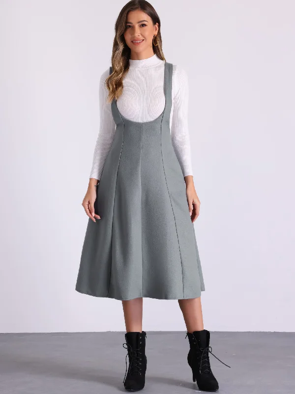 High Waist Cross Back Pocketed A-Line Midi Suspender Skirt vintage skirt charm