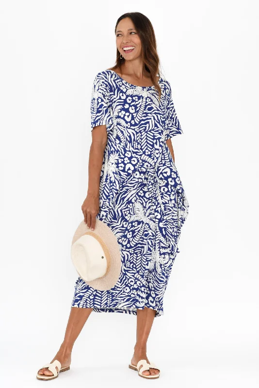 Tidal Blue Palm Layered Bamboo Dress