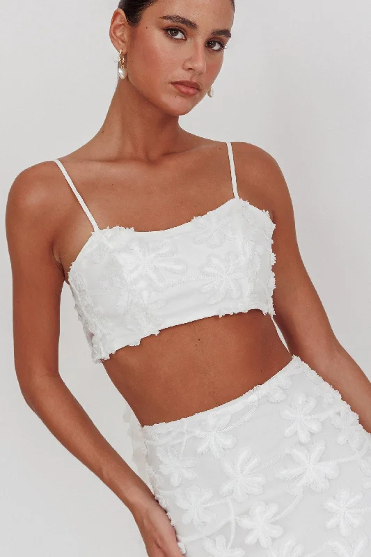 Casi Tied Back Crop Top Embroidered White Hooded Caped Shawl Collar