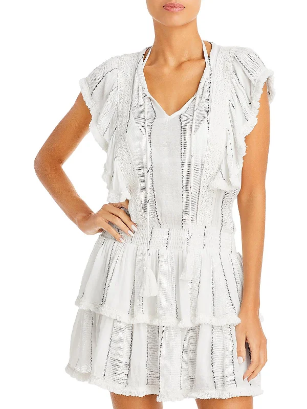 Womens Crochet Trim Smocked Sheath Dress
