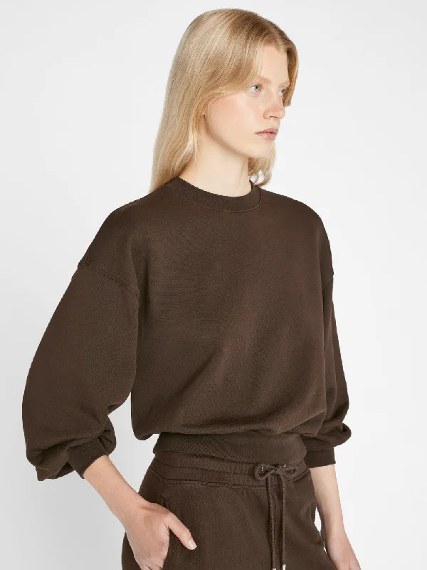 Balloon Sleeve Crew Sweatshirt -- Espresso Hoodie with Oversized Fit Loose Comfortable