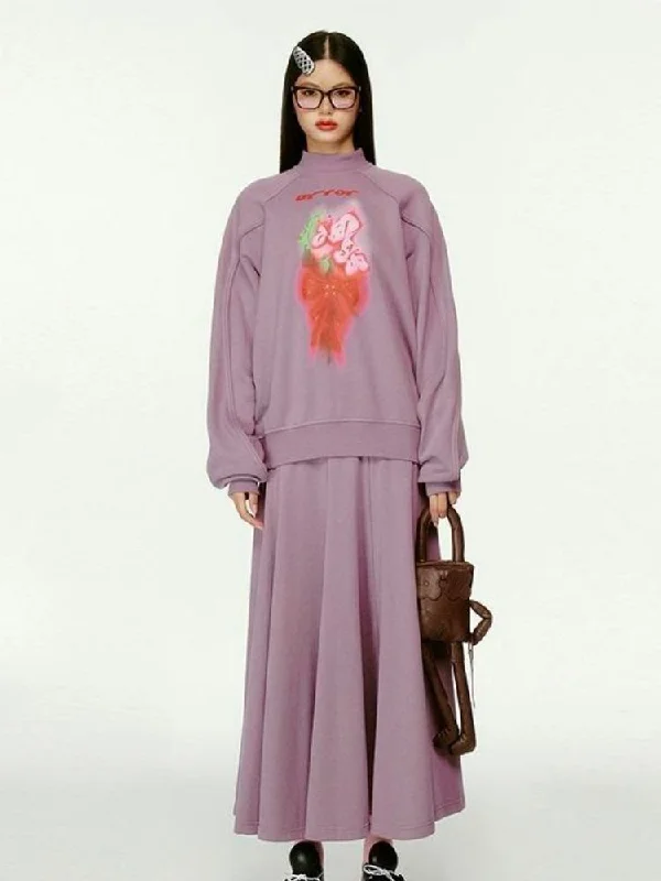 3D Effect Printed Purple Long Sleeve Sweatshirt Set【s0000004423】 Hoodie with Frayed Bohemian Relaxed 3D Effect Printed Purple Long Sleeve Sweatshirt Set【s0000004423】 Hoodie with Frayed Bohemian Relaxed